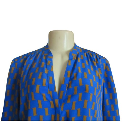 Diane Von Furstenberg Blue/Brown Silk Dress W/ Tie Size 12 - Picture 5 of 9